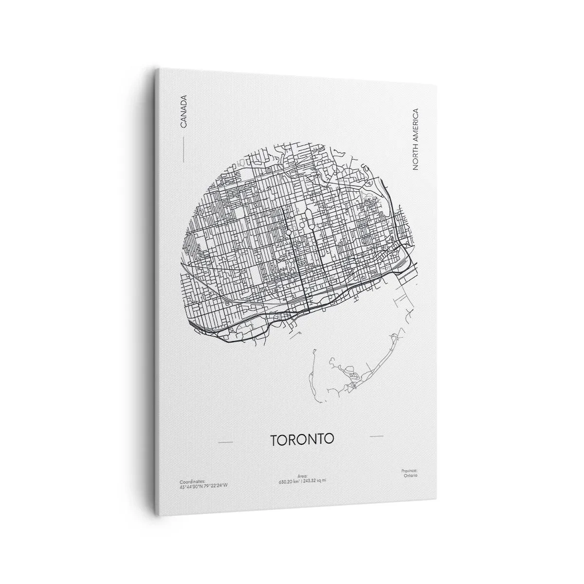 Obraz na płótnie - Minimalistyczna mapa Toronto w czarnych liniach na białym tle - 50x70cm - Anatomia Toronto - Nowoczesna dekoracja ścienna do salonu, kuchni i sypialni ARTTOR
