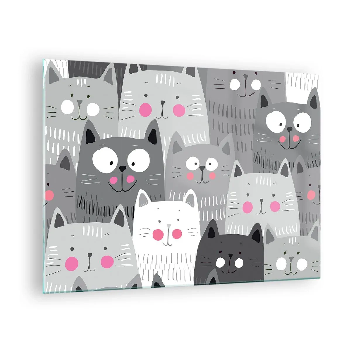 Obraz na szkle - Zabawne koty w szarej kolorystyce na białym tle - 70x50cm - Koci świat - Nowoczesna dekoracja ścienna do salonu i sypialni ARTTOR