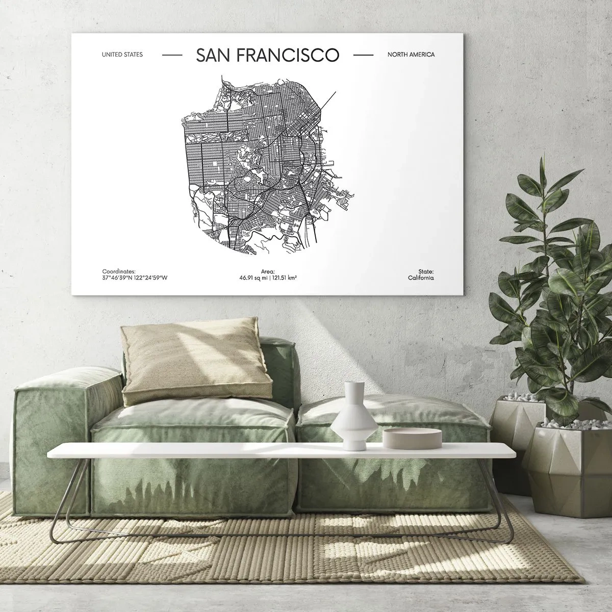 Obraz na szkle - Mapa ulic San Francisco w stylu minimalistycznym - 70x50cm - Anatomia San Francisco - Nowoczesna dekoracja ścienna do salonu i sypialni ARTTOR