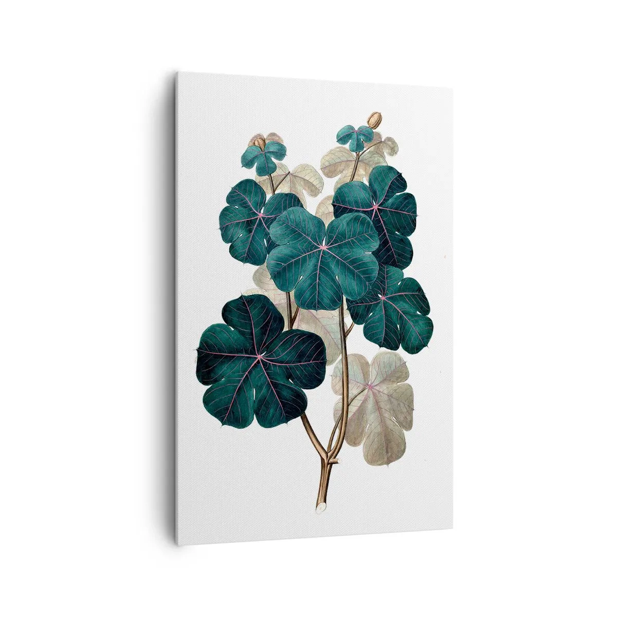 Obraz na płótnie - Ilustracja botaniczna z liśćmi w odcieniach zieleni i beżu - 80x120cm - Ze starego zielnika - Nowoczesna dekoracja ścienna do salonu i sypialni ARTTOR