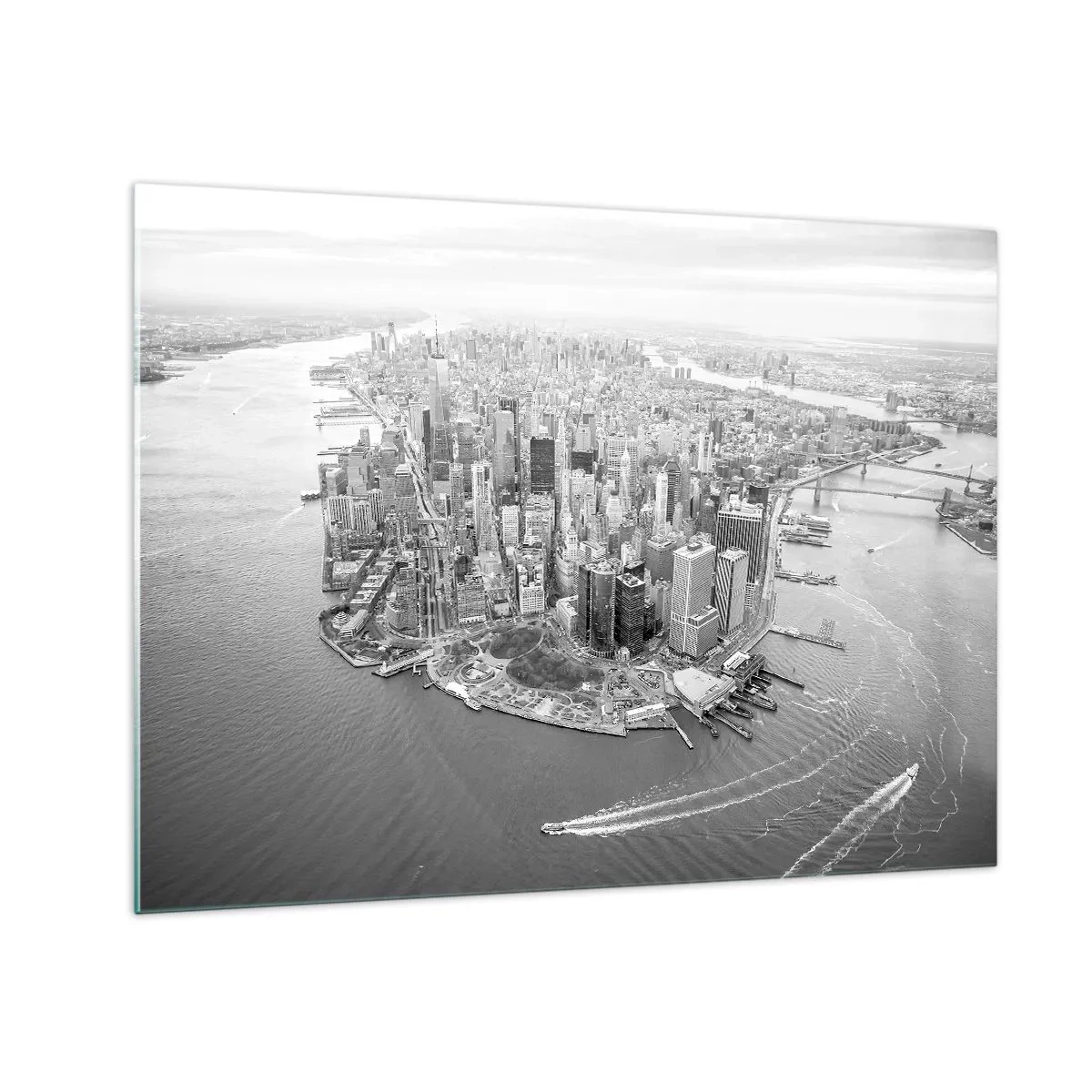Obraz na szkle - Panorama miasta z lotu ptaka w czerni i bieli - 70x50cm - Jak nie pokochać? - Nowoczesna dekoracja ścienna do salonu i sypialni ARTTOR