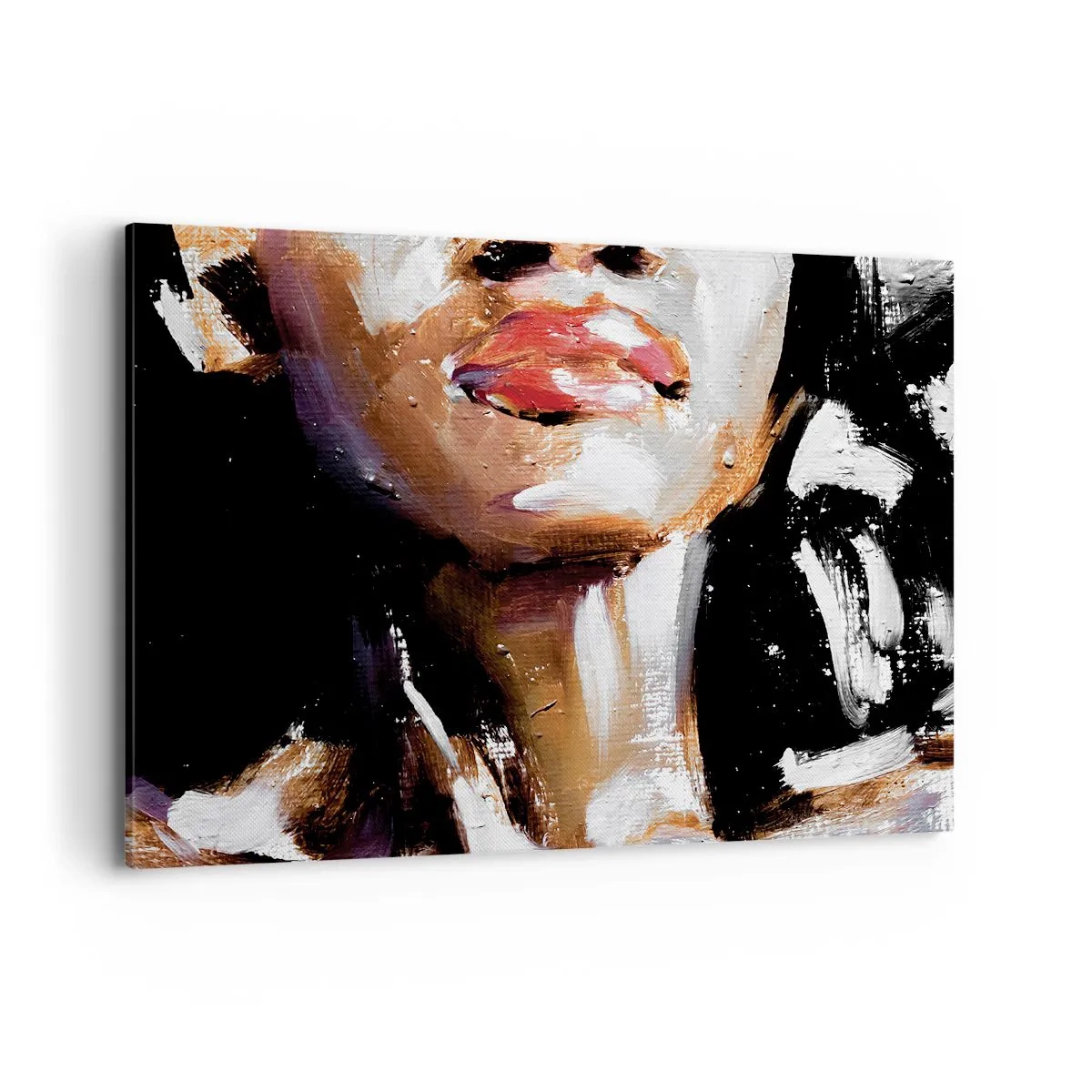 Obraz na płótnie - Portret kobiety w ekspresyjnym stylu malarskim na ciemnym tle - 100x70cm - Duma bez uprzedzeń - Nowoczesna dekoracja ścienna do salonu, kuchni i sypialni ARTTOR