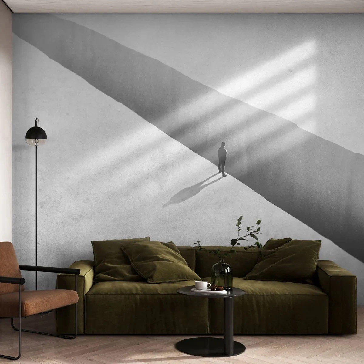 Fototapeta Premium Sand - Sylwetka człowieka stojącego nad przepaścią w pustym krajobrazie - 100x70cm - Jasny cel - Nowoczesna dekoracja ścienna do salonu, kuchni i sypialni ARTTOR