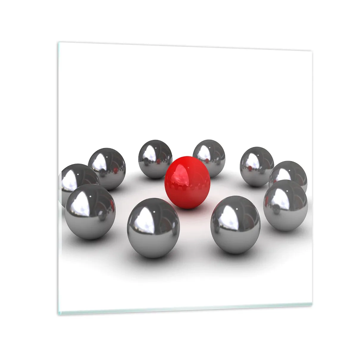 Obraz na szkle - Krąg w srebrze i czerwieni - 50x50 cm