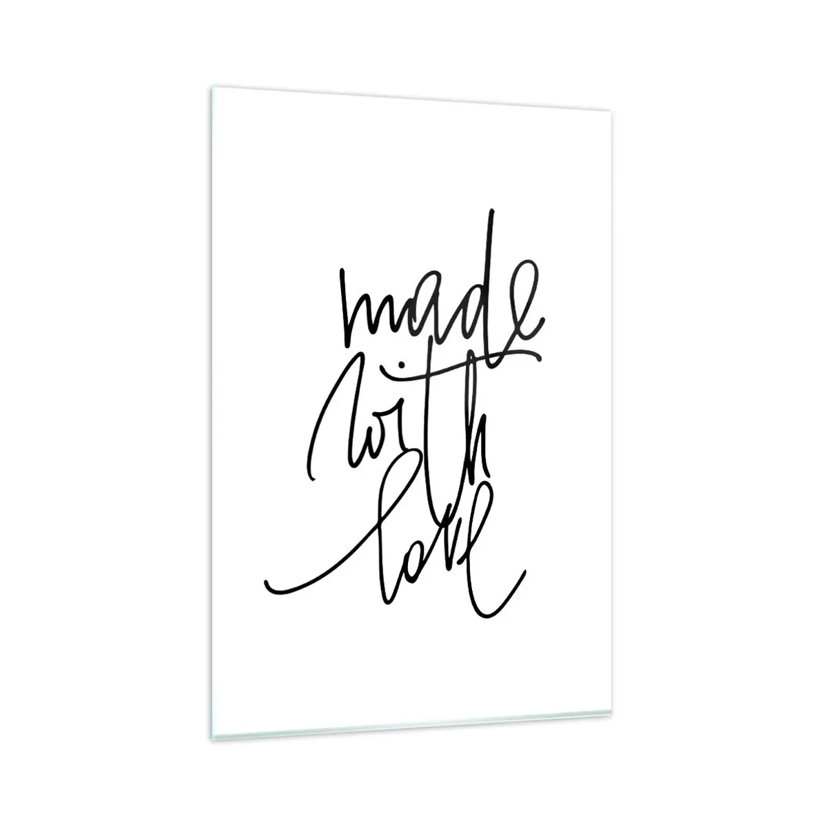 Obraz na szkle - Czarny napis "Made with love" na białym tle - 80x120cm - Najlepsza marka - Nowoczesna dekoracja ścienna do salonu i sypialni ARTTOR