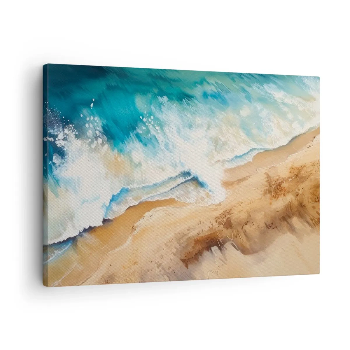 Obraz na płótnie - Morska fala uderzająca o piaszczysty brzeg - 70x50cm - Powracająca fala - Nowoczesna dekoracja ścienna do salonu i sypialni ARTTOR