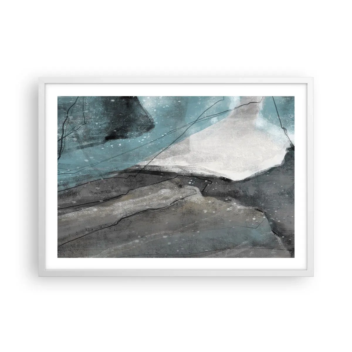 Plakat w białej ramie - Abstrakcja: skały i lód - 70x50 cm
