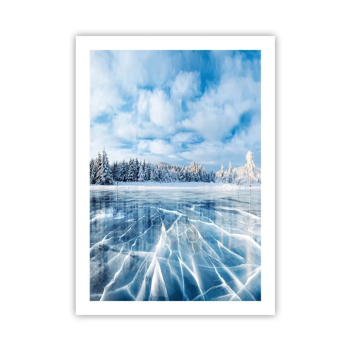 Plakat - Zamarznięte jezioro w zimowym krajobrazie - 50x70cm - Olśniewający i krystaliczny widok - Nowoczesna dekoracja ścienna do salonu, kuchni i sypialni ARTTOR