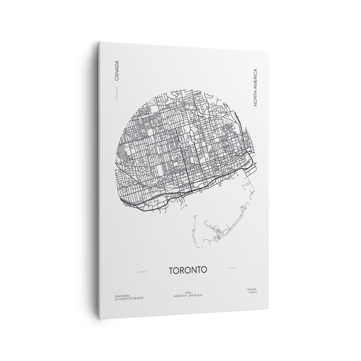 Obraz na płótnie - Mapa Toronto w minimalistycznym, czarno-białym stylu - 70x100cm - Anatomia Toronto - Nowoczesna dekoracja ścienna do salonu i sypialni ARTTOR