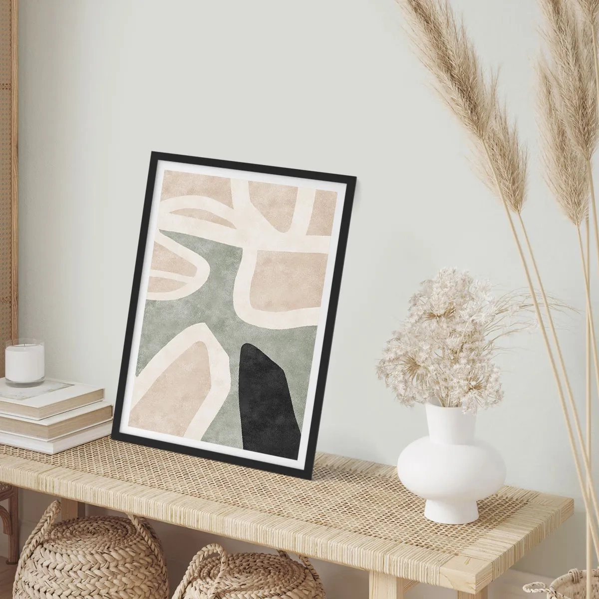 Plakat w czarnej ramie - Abstrakcyjna harmonia barw - 50x70cm - Kompozycja z motywem czerni - Nowoczesna dekoracja ścienna do salonu i sypialni ARTTOR