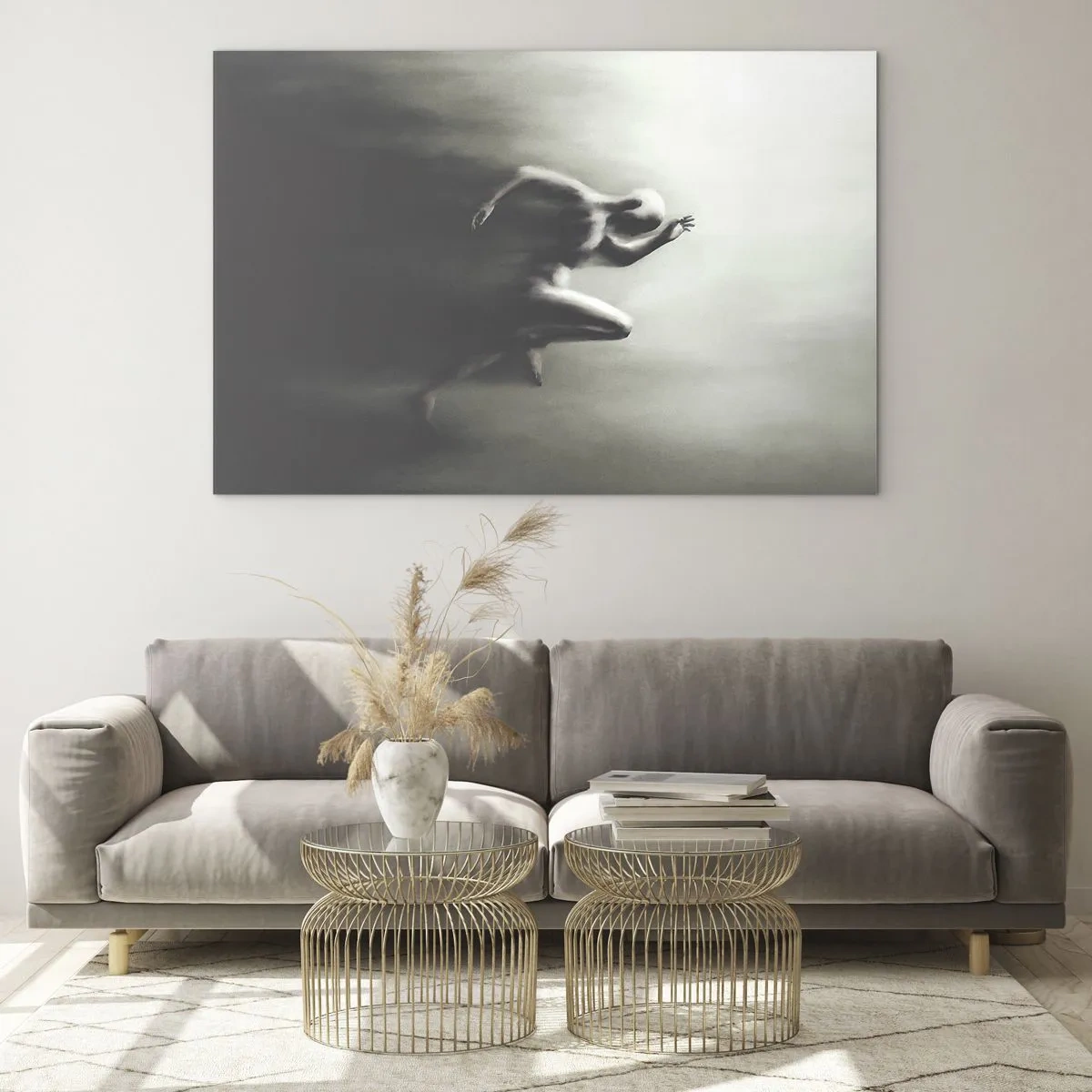 Obraz na szkle - Dynamiczna sylwetka biegnącej postaci w rozmytym świetle - 70x50cm - Niepowstrzymany - Nowoczesna dekoracja ścienna do salonu i sypialni ARTTOR