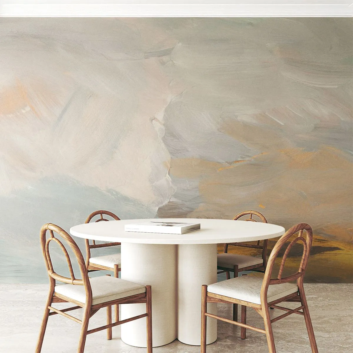 Fototapeta Premium Sand - Delikatne pociągnięcia pędzla w stonowanych barwach - 100x70cm - Abstrakcja – kraina łagodności - Nowoczesna dekoracja ścienna do salonu, kuchni i sypialni ARTTOR