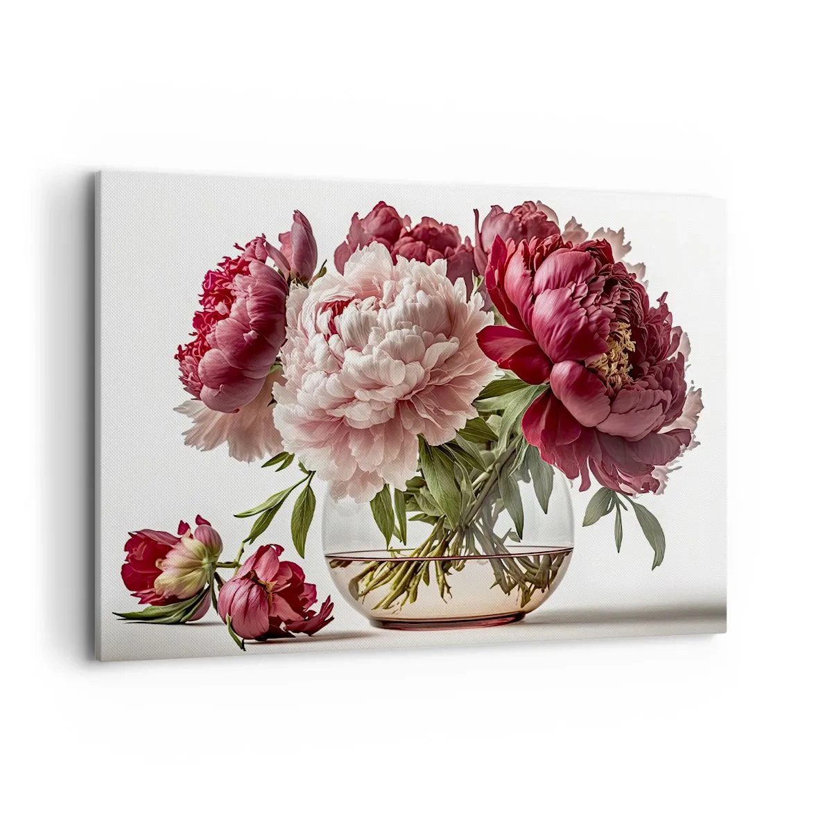 Obraz na płótnie - Bukiet piwonii w odcieniach różu i czerwieni - 120x80cm - W pełnym rozkwicie urody - Nowoczesna dekoracja ścienna do salonu, kuchni i sypialni ARTTOR