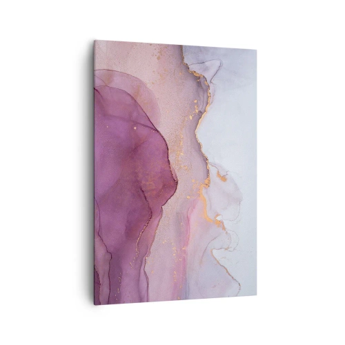 Obraz na płótnie - Abstrakcyjna kompozycja w odcieniach fioletu i złota - 70x100cm - Fale lila i fioletu - Nowoczesna dekoracja ścienna do salonu i sypialni ARTTOR