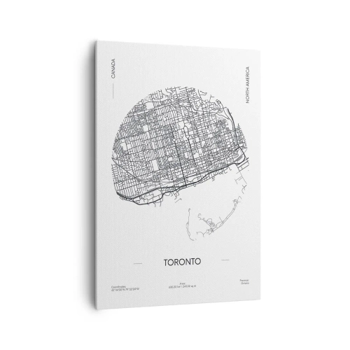 Obraz na płótnie - Mapa Toronto w minimalistycznym, czarno-białym stylu - 70x100cm - Anatomia Toronto - Nowoczesna dekoracja ścienna do salonu i sypialni ARTTOR