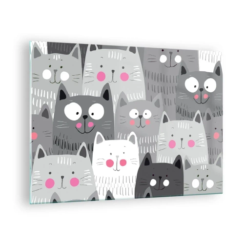 Obraz na szkle - Zabawne koty w szarej kolorystyce na białym tle - 70x50cm - Koci świat - Nowoczesna dekoracja ścienna do salonu i sypialni ARTTOR