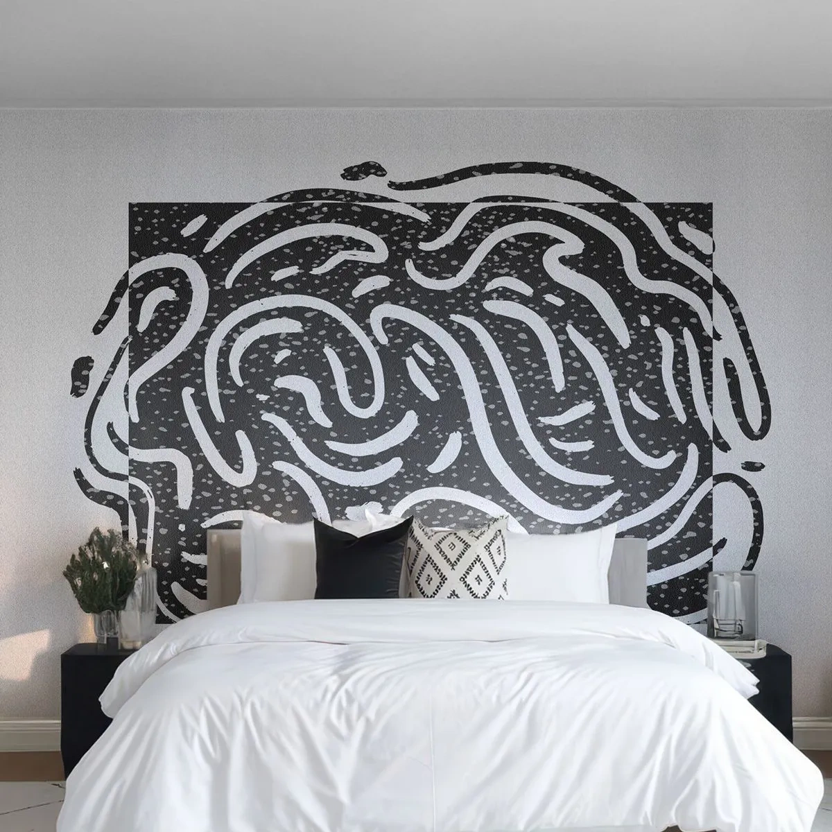 Fototapeta Premium Sand - Czarno-biały abstrakcyjny wzór o dynamicznych liniach - 100x70cm - Abstrakcja: taniec radości - Nowoczesna dekoracja ścienna do salonu, kuchni i sypialni ARTTOR