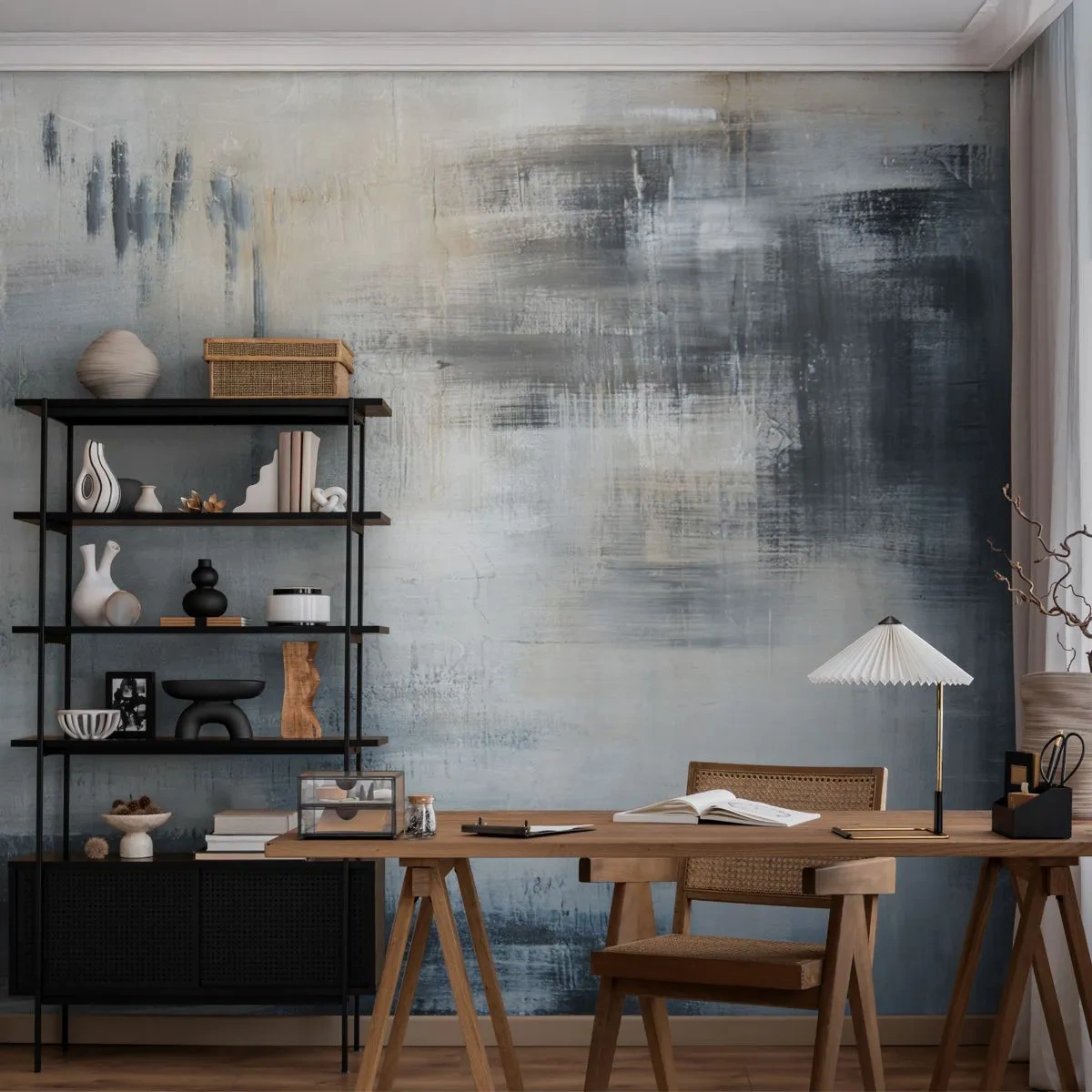 Fototapeta Premium Sand - Abstrakcyjna kompozycja w tonacji błękitu i szarości - 100x70cm - Za zasłoną błękitu - Nowoczesna dekoracja ścienna do salonu, kuchni i sypialni ARTTOR