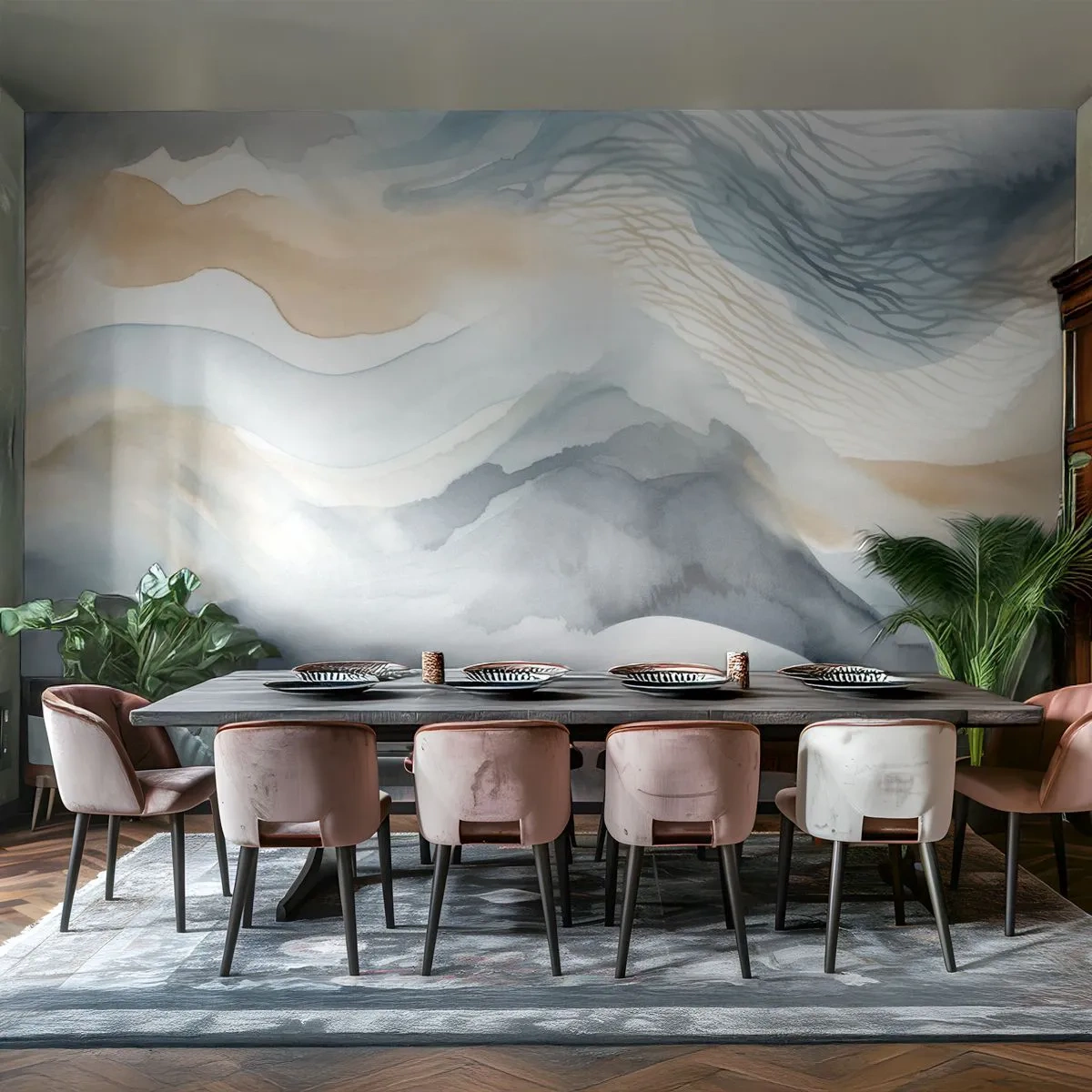 Fototapeta Premium Sand - Akwarelowa abstrakcja w chłodnych barwach - 100x70cm - Abstrakcja śnieżna i mglista - Nowoczesna dekoracja ścienna do salonu, kuchni i sypialni ARTTOR