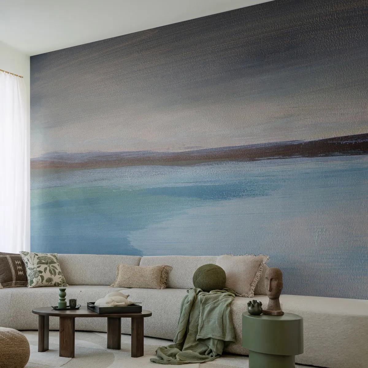 Fototapeta Premium Sand - Malarski pejzaż wodny z poziomą linią horyzontu - 100x70cm - Pejzaż horyzontalny - Nowoczesna dekoracja ścienna do salonu, kuchni i sypialni ARTTOR