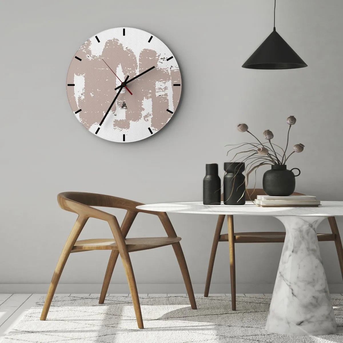 Zegar ścienny - Teksturalna abstrakcja w odcieniach pudrowego różu - 30x30cm - Abstrakcja w łagodnym różu - Nowoczesna dekoracja ścienna do salonu, kuchni i sypialni ARTTOR