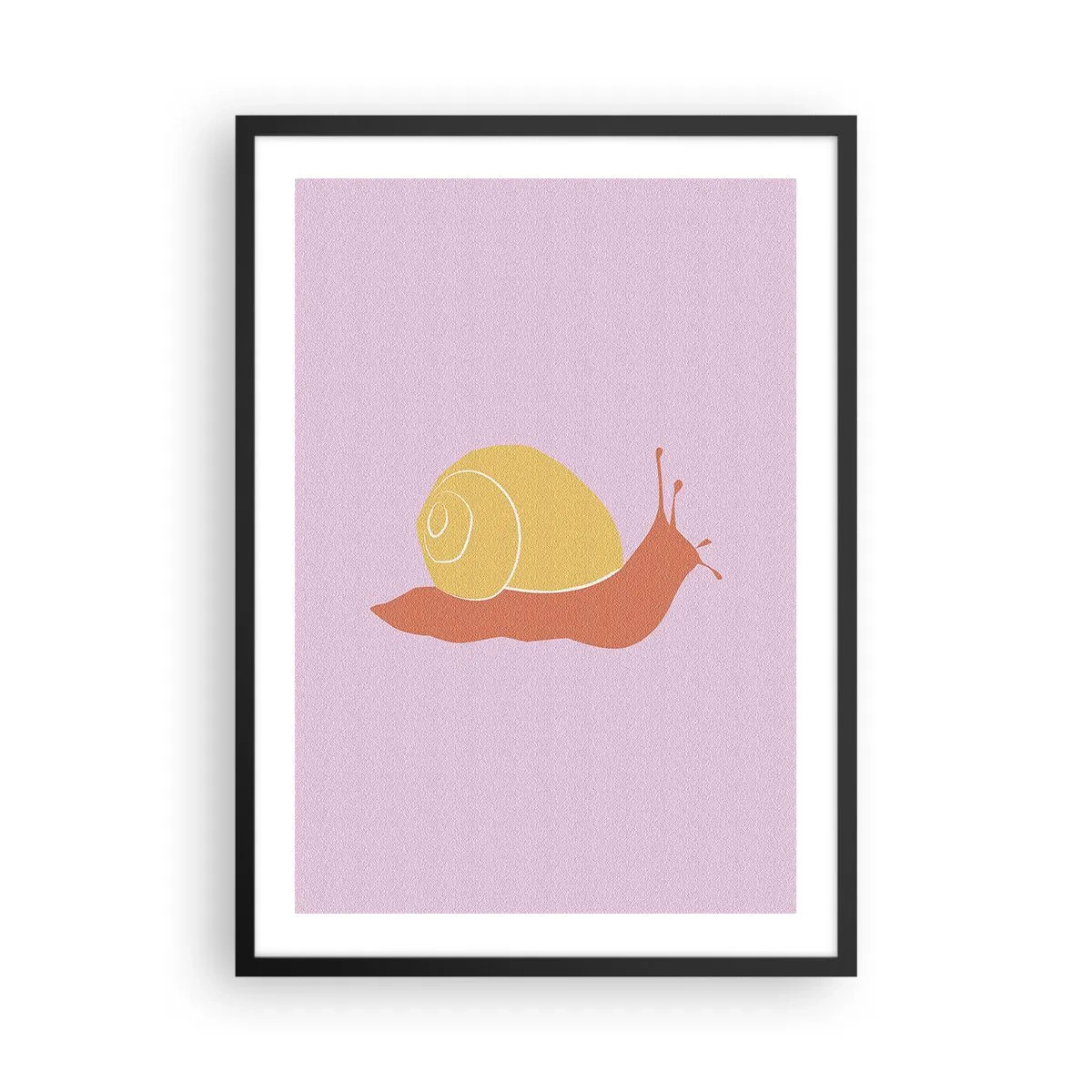 Plakat w czarnej ramie - Minimalistyczna grafika ślimaka na pastelowym tle - 50x70cm - Nie ma pośpiechu - Nowoczesna dekoracja ścienna do salonu i sypialni ARTTOR