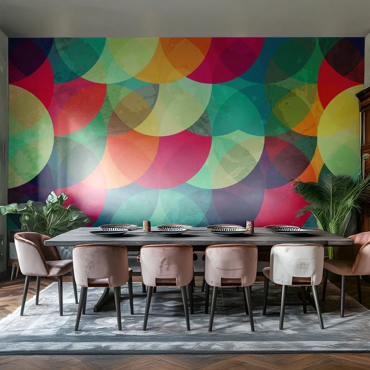 Fototapeta Premium Sand - Kolorowa abstrakcja z geometrycznymi okręgami - 100x70cm - Wtęczowstąpienie - Nowoczesna dekoracja ścienna do salonu, kuchni i sypialni ARTTOR