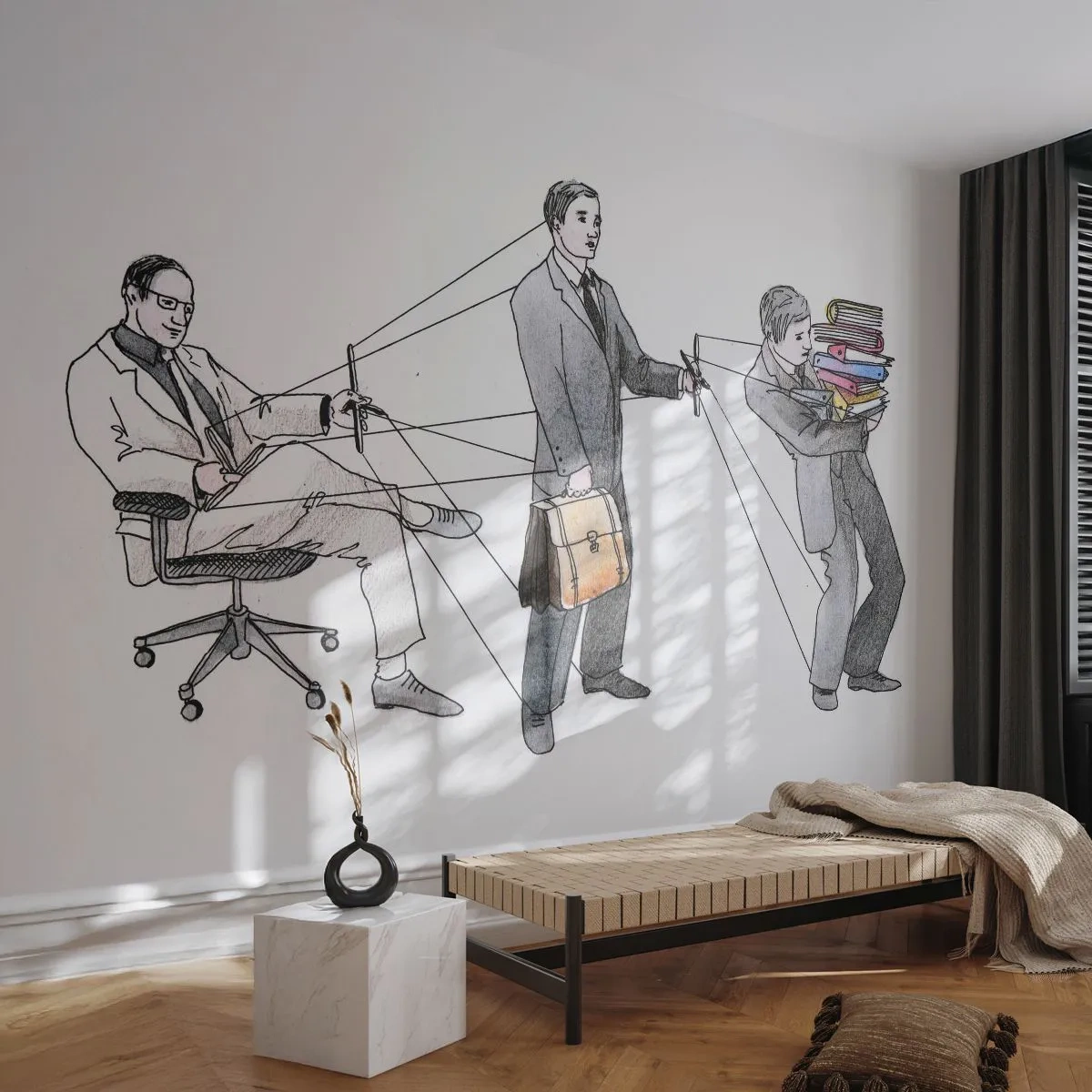 Fototapeta Premium Sand - Hierarchia władzy w ilustracji satyrycznej - 100x70cm - Każdy swego pana ma - Nowoczesna dekoracja ścienna do salonu, kuchni i sypialni ARTTOR