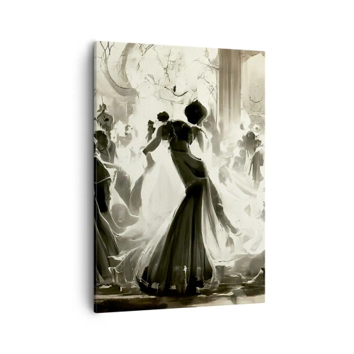 Obraz na płótnie - Elegancka ilustracja tańczących kobiet w wieczorowych sukniach na balu - 50x70cm - Wielka maskarada - Nowoczesna dekoracja ścienna do salonu, kuchni i sypialni ARTTOR