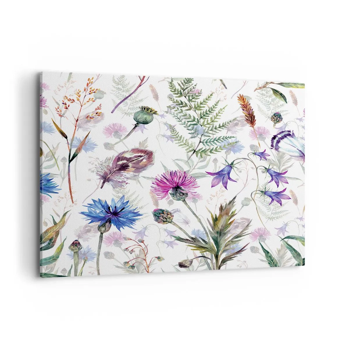 Obraz na płótnie - Akwarelowe kwiaty i zioła na białym tle w stylu zielnika - 100x70cm - Polski zielnik - Nowoczesna dekoracja ścienna do salonu, kuchni i sypialni ARTTOR