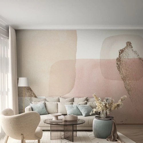 Fototapeta Premium Sand - Abstrakcyjne pastelowe kształty z delikatnym złotym akcentem - 100x70cm - Spojrzenie przez kolor - Nowoczesna dekoracja ścienna do salonu, kuchni i sypialni ARTTOR