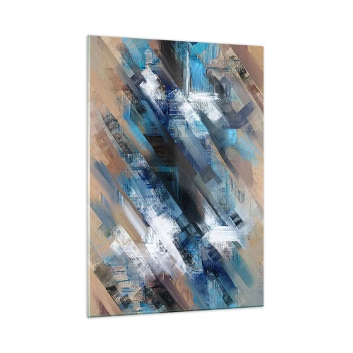 Obraz na szkle - Abstrakcyjne skośne pasy w odcieniach błękitu, bieli i beżu - 50x70cm - Po błękitnym skosie - Nowoczesna dekoracja ścienna do salonu, kuchni i sypialni ARTTOR