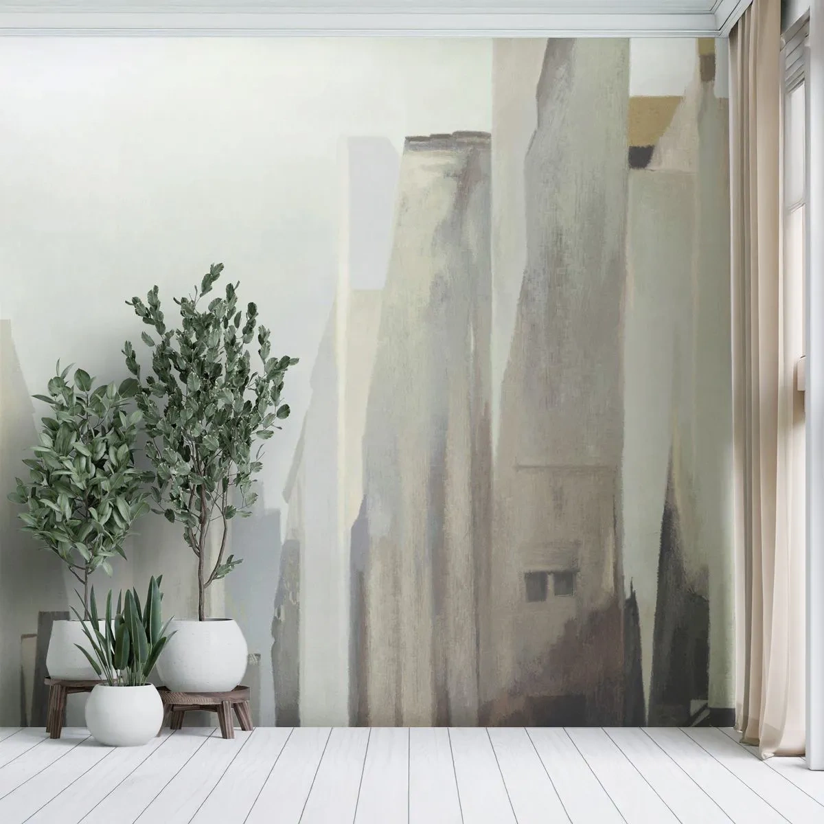 Fototapeta Premium Sand - Abstrakcyjne wieżowce w pastelowych odcieniach - 100x70cm - Sen o mieście - Nowoczesna dekoracja ścienna do salonu, kuchni i sypialni ARTTOR