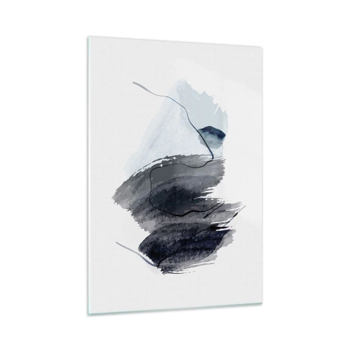 Obraz na szkle - Abstrakcyjna kompozycja w odcieniach granatu i szarości - 50x70cm - Intensywność i ruch - Nowoczesna dekoracja ścienna do salonu, kuchni i sypialni ARTTOR
