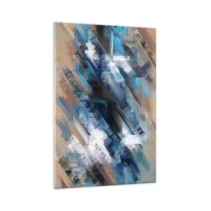 Obraz na szkle - Abstrakcyjna kompozycja z błękitnymi ukośnymi liniami - 80x120cm - Po błękitnym skosie - Nowoczesna dekoracja ścienna do salonu i sypialni ARTTOR