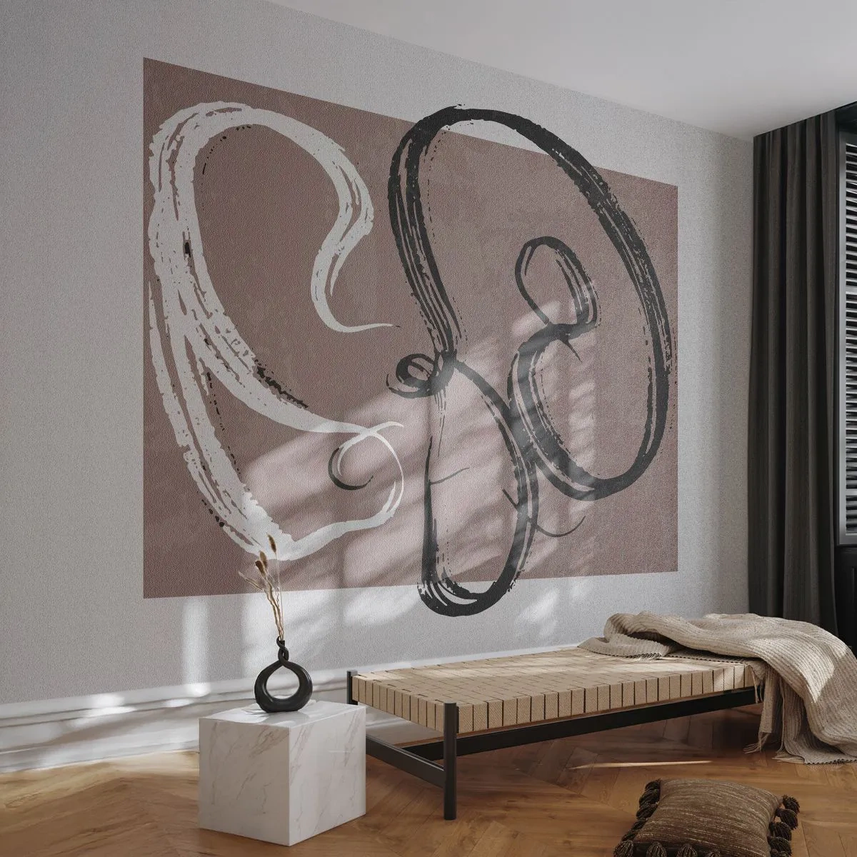 Fototapeta Premium Sand - Nowoczesne pociągnięcia pędzla na tle w odcieniu taupe - 100x70cm - Kompozycja – poszukiwanie pełni - Nowoczesna dekoracja ścienna do salonu, kuchni i sypialni ARTTOR