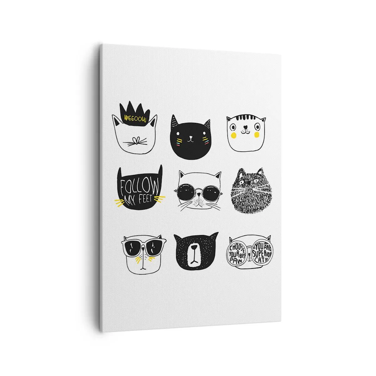 Obraz na płótnie - Minimalistyczne ilustracje kotów w czerni i bieli - 50x70cm - Każdy inny - Nowoczesna dekoracja ścienna do salonu, kuchni i sypialni ARTTOR