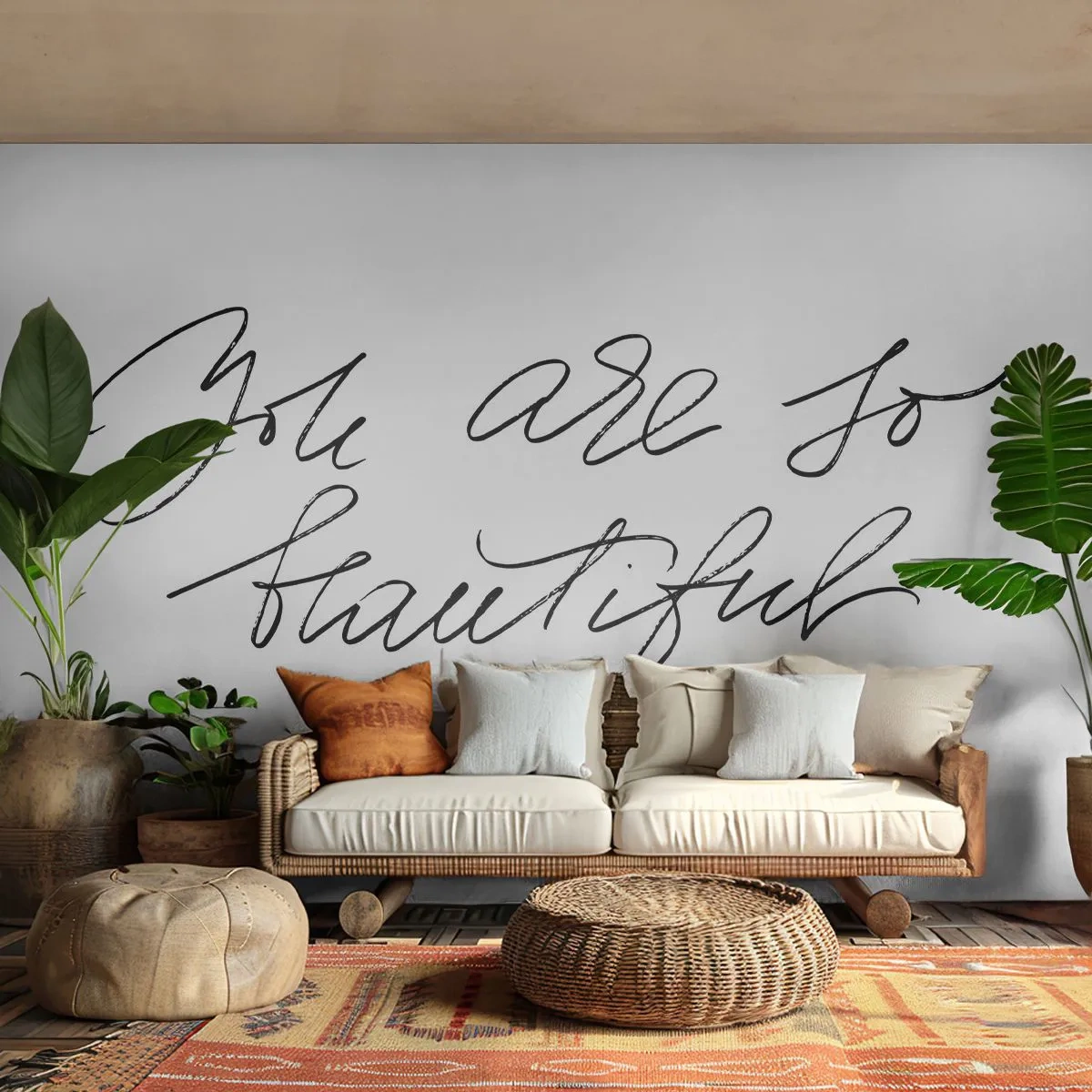 Fototapeta Premium Sand - Cytat 'You are so beautiful' w eleganckim piśmie odręcznym - 100x70cm - Naprawdę, uwierz… - Nowoczesna dekoracja ścienna do salonu, kuchni i sypialni ARTTOR