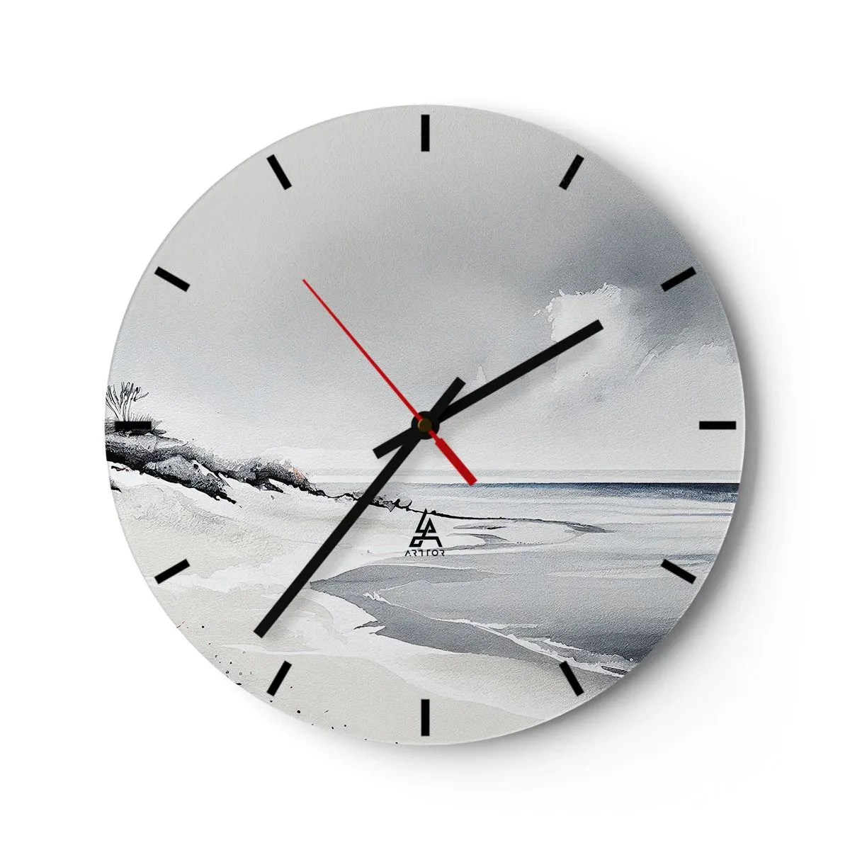 Zegar ścienny - Minimalistyczny pejzaż plaży z wydmami i pochmurnym niebem - 30x30cm - Od zawsze razem - Nowoczesna dekoracja ścienna do salonu, kuchni i sypialni ARTTOR