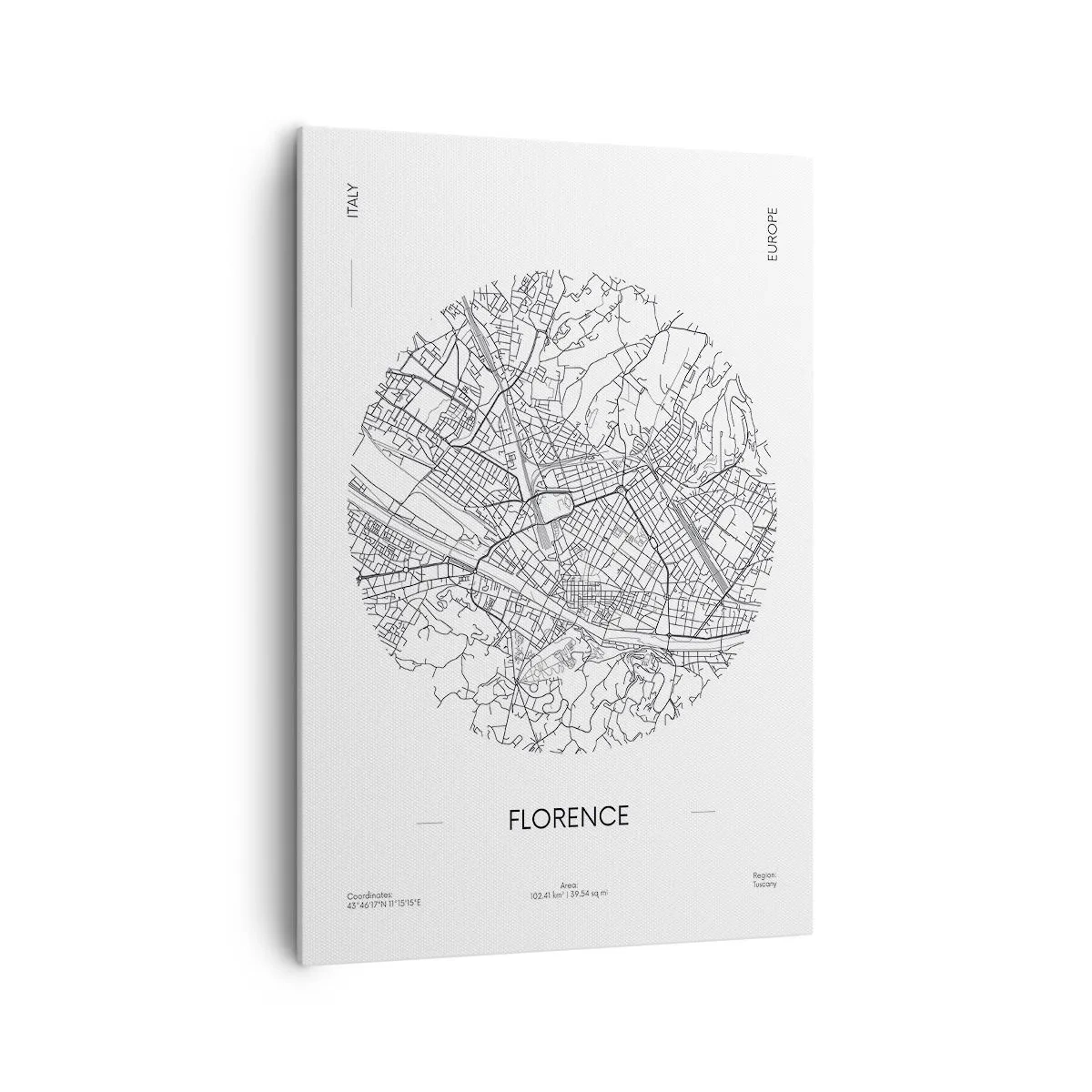 Obraz na płótnie - Mapa Florencji w minimalistycznym, czarno-białym stylu - 70x100cm - Anatomia Florencji - Nowoczesna dekoracja ścienna do salonu i sypialni ARTTOR