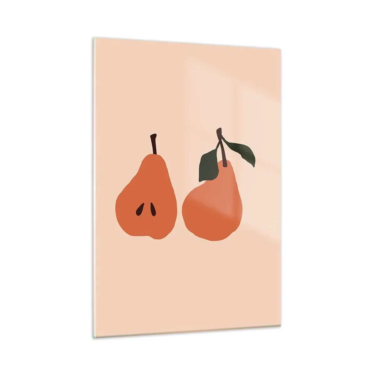 Obraz na szkle - Ilustracja dwóch gruszek na beżowym tle w stylu minimalistycznym - 50x70cm - Sama słodycz - Nowoczesna dekoracja ścienna do salonu, kuchni i sypialni ARTTOR
