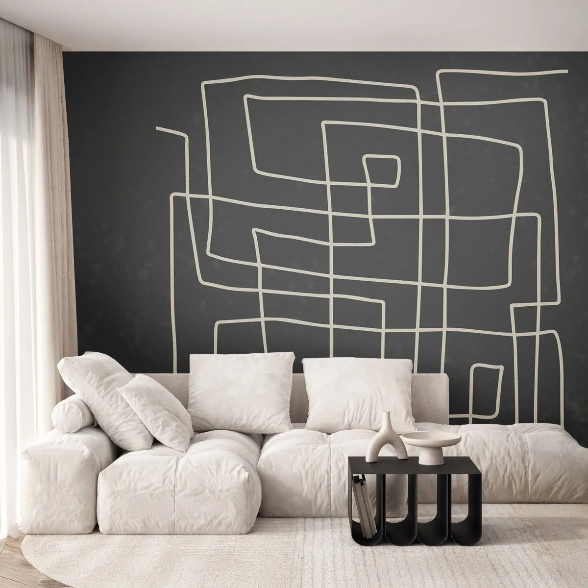 Fototapeta Premium Sand - Geometryczne linie w formie abstrakcyjnej siatki - 100x70cm - Nie taki prosty - Nowoczesna dekoracja ścienna do salonu, kuchni i sypialni ARTTOR