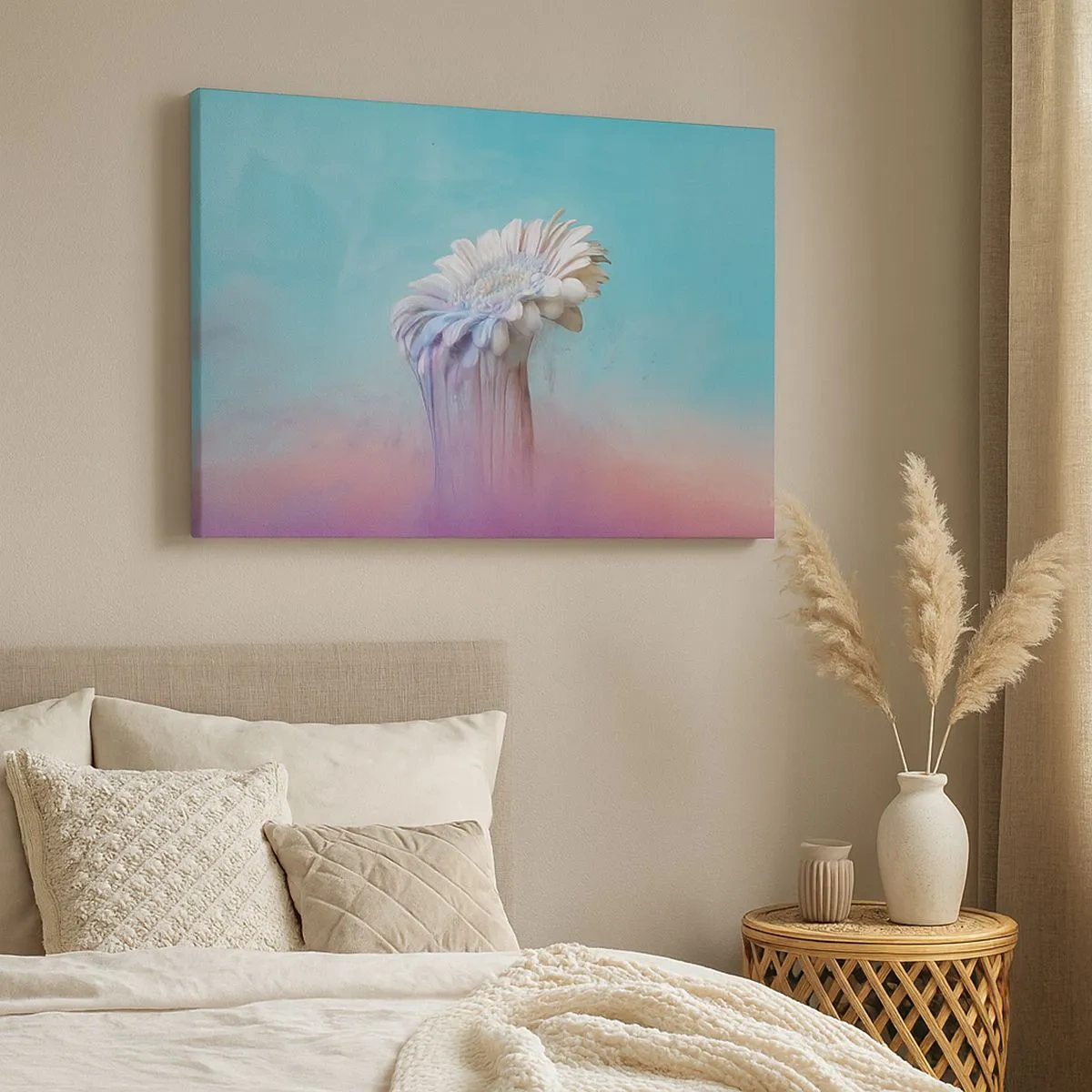 Obraz na płótnie - Pastelowa gerbera z efektem rozmycia - 70x50cm - Zaświaty kwiatów - Nowoczesna dekoracja ścienna do salonu i sypialni ARTTOR