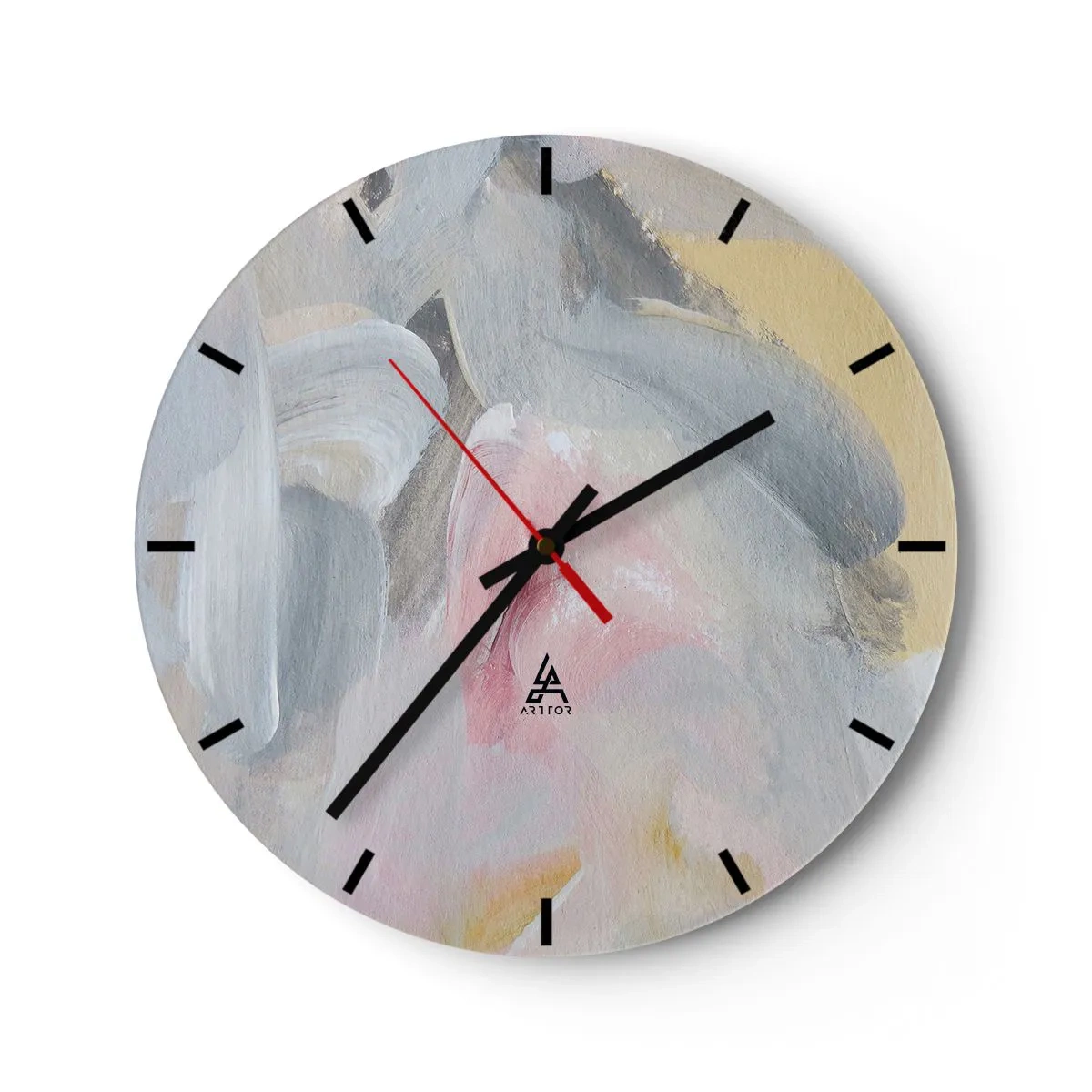 Zegar ścienny - Abstrakcyjne pastelowe plamy w odcieniach różu i szarości - 30x30cm - W pastelowym świecie - Nowoczesna dekoracja ścienna do salonu, kuchni i sypialni ARTTOR