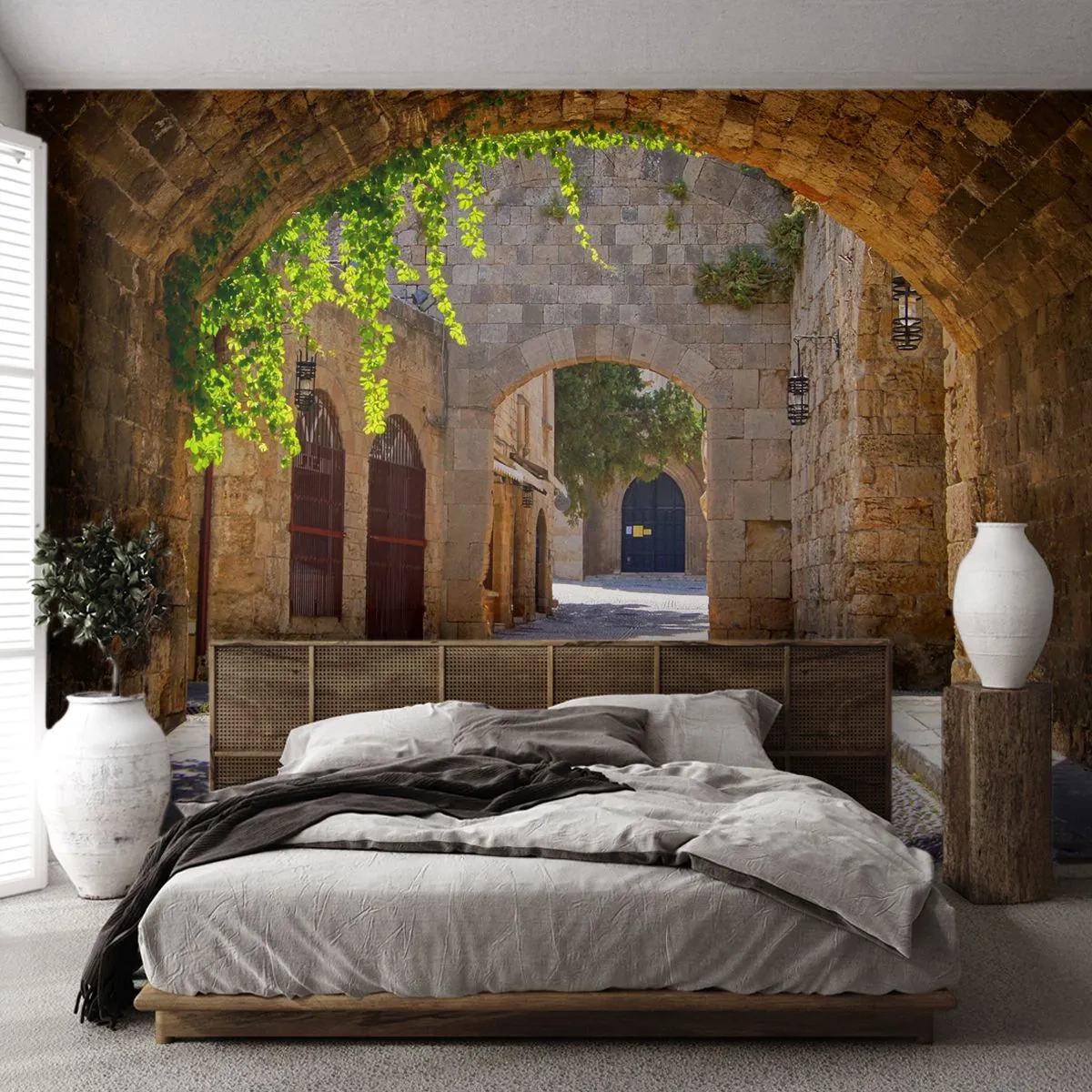 Fototapeta Premium Sand - Kamienne uliczki i łukowate przejścia w zabytkowym mieście - 100x70cm - Zaraz pojawi się orszak - Nowoczesna dekoracja ścienna do salonu, kuchni i sypialni ARTTOR