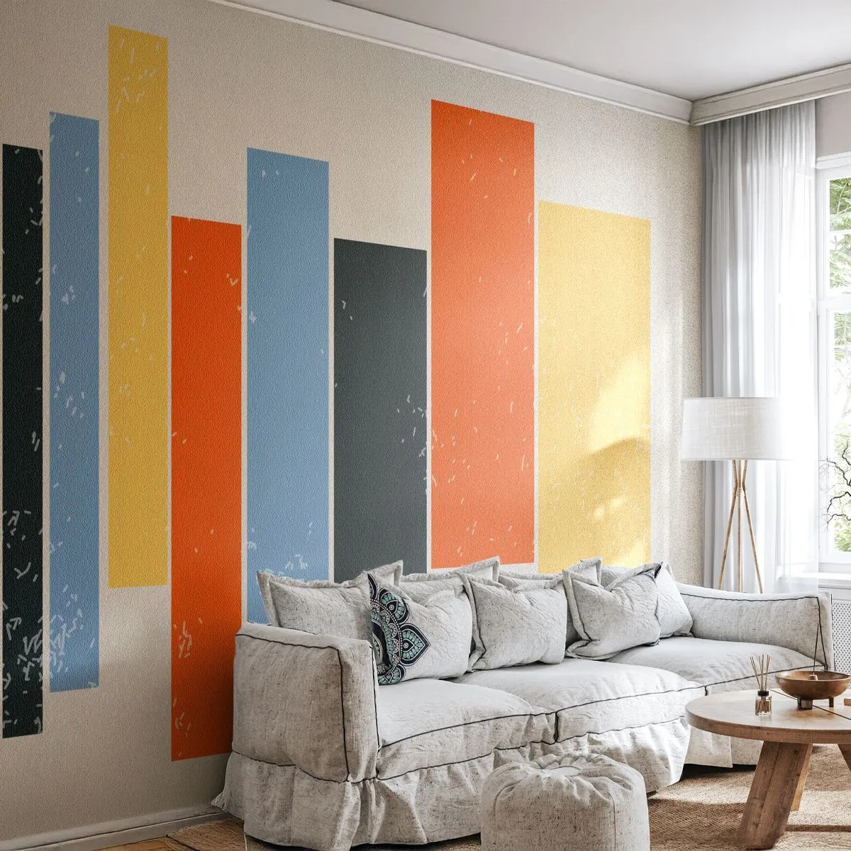 Fototapeta Premium Sand - Kolorowe geometryczne pasy na jasnym tle - 100x70cm - Zapis muzyki - Nowoczesna dekoracja ścienna do salonu, kuchni i sypialni ARTTOR