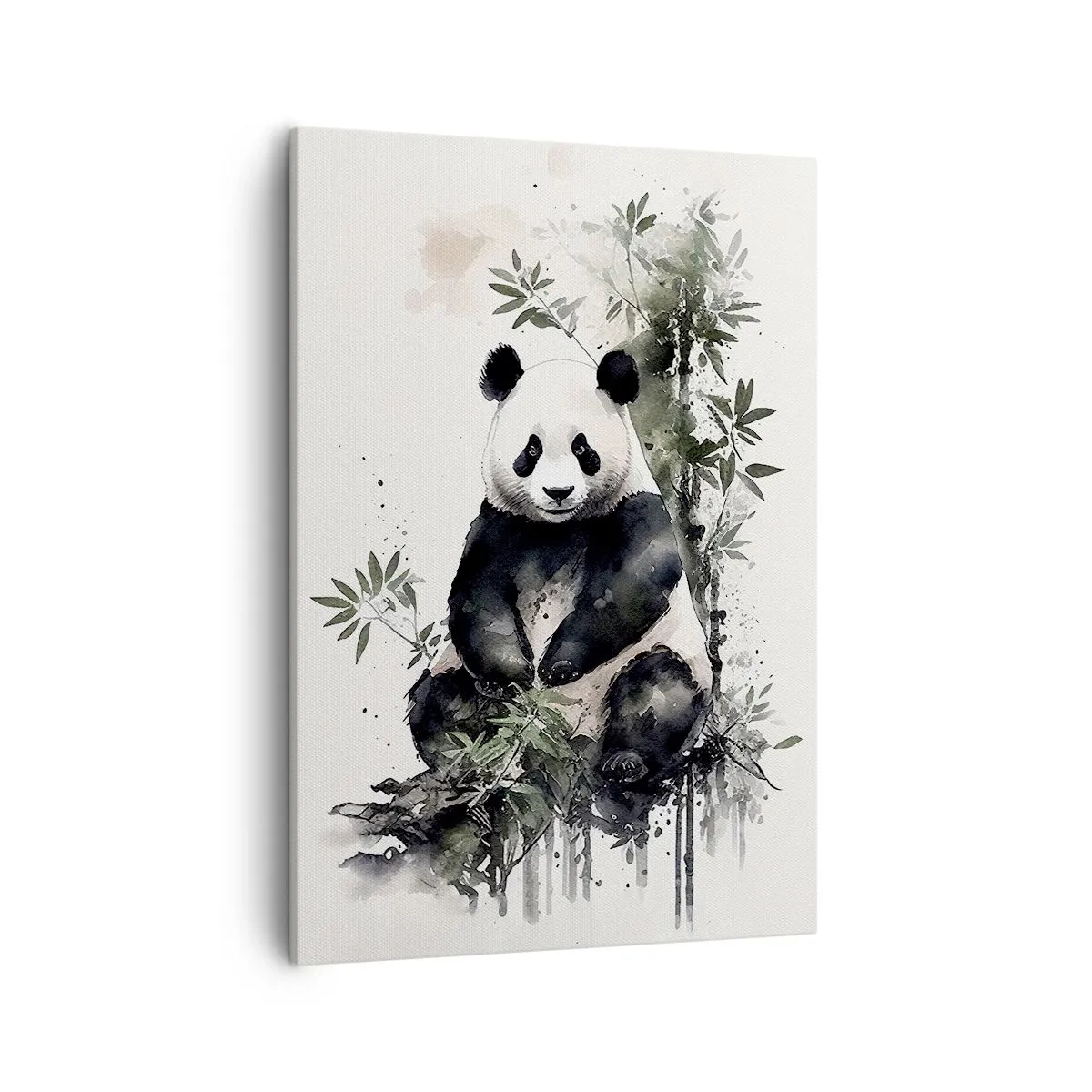 Obraz na płótnie - Urocza panda siedząca wśród bambusowych liści w akwarelowym stylu - 50x70cm - Pozdrowienia z Chin - Nowoczesna dekoracja ścienna do salonu, kuchni i sypialni ARTTOR