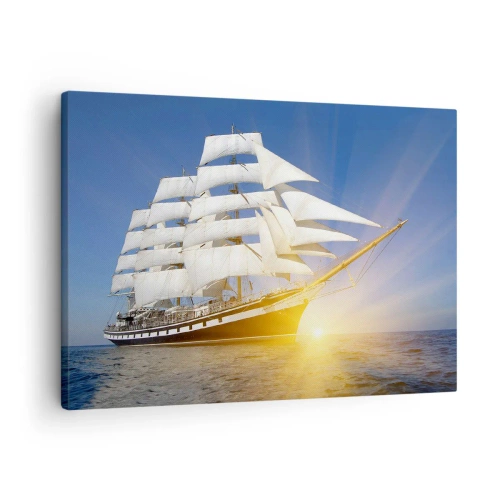 Obraz na płótnie - Żaglowiec na morzu w świetle zachodzącego słońca - 70x50cm - Ich czas nigdy nie przeminie - Nowoczesna dekoracja ścienna do salonu i sypialni ARTTOR