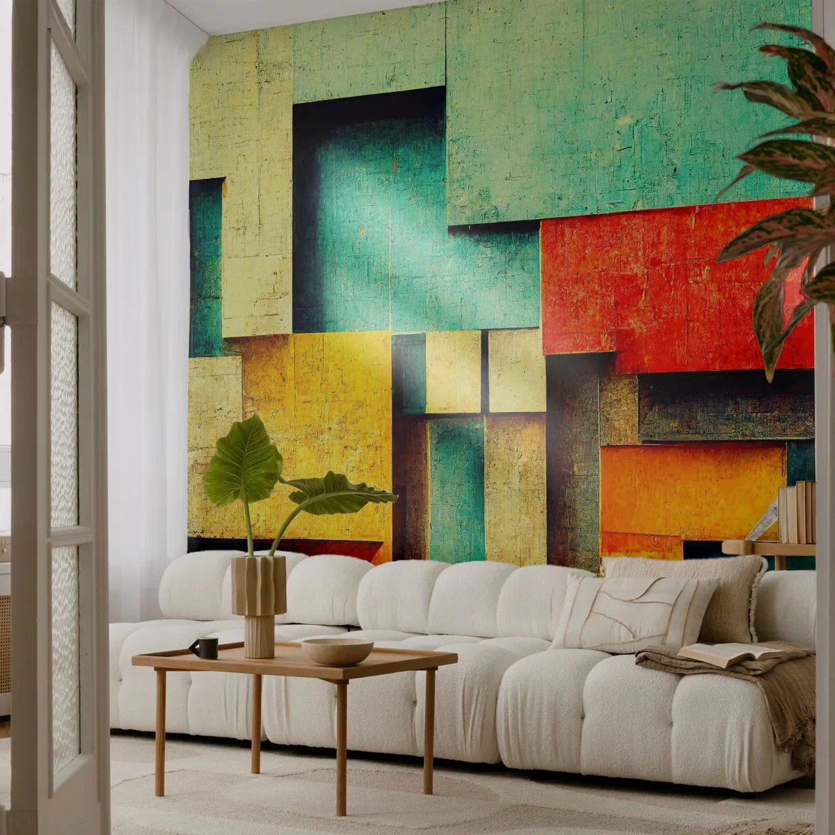 Fototapeta Premium Sand - Kolorowa kompozycja geometryczna z prostokątów - 100x70cm - Festiwal kątów prostych - Nowoczesna dekoracja ścienna do salonu, kuchni i sypialni ARTTOR