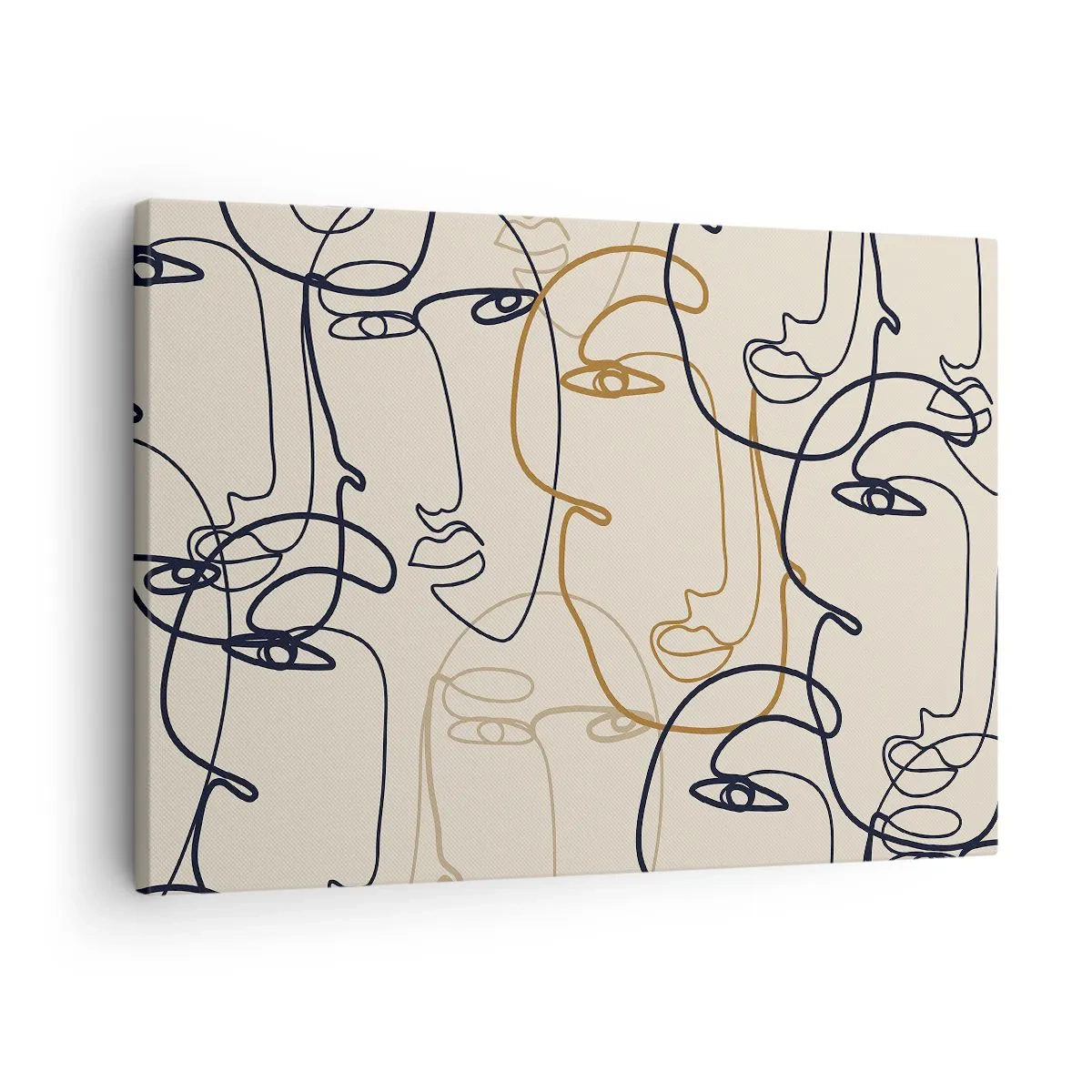 Obraz na płótnie - Minimalistyczne twarze w stylu line art na jasnym tle - 70x50cm - Portret zwielokrotniony - Nowoczesna dekoracja ścienna do salonu i sypialni ARTTOR